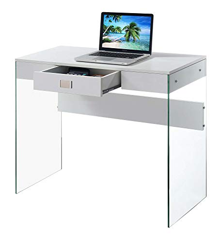 Convenience Concepts SoHo 1 Drawer Glass 36 inch Desk, White