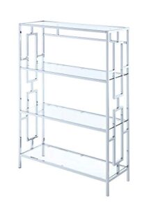 convenience concepts town square chrome 4 tier bookcase, clear glass / chrome frame