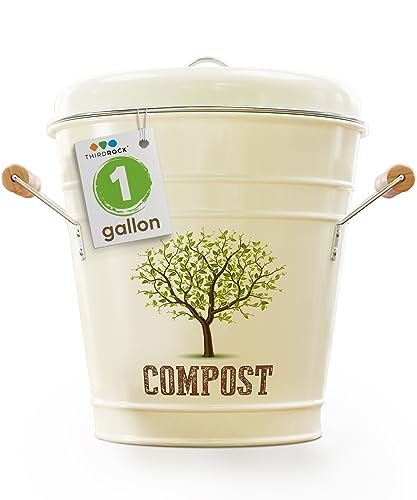 Third Rock Compost Bin Kitchen – 1.0 Gallon Countertop Compost Bin with Lid – Kitchen Compost Bin Countertop – Indoor Compost Bin Kitchen Counter Includes Inner Compost Bucket Liner - Indoor Composter