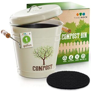 Third Rock Compost Bin Kitchen – 1.0 Gallon Countertop Compost Bin with Lid – Kitchen Compost Bin Countertop – Indoor Compost Bin Kitchen Counter Includes Inner Compost Bucket Liner - Indoor Composter