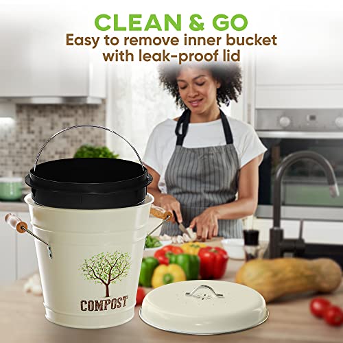 Third Rock Compost Bin Kitchen – 1.0 Gallon Countertop Compost Bin with Lid – Kitchen Compost Bin Countertop – Indoor Compost Bin Kitchen Counter Includes Inner Compost Bucket Liner - Indoor Composter