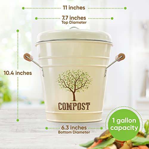 Third Rock Compost Bin Kitchen – 1.0 Gallon Countertop Compost Bin with Lid – Kitchen Compost Bin Countertop – Indoor Compost Bin Kitchen Counter Includes Inner Compost Bucket Liner - Indoor Composter