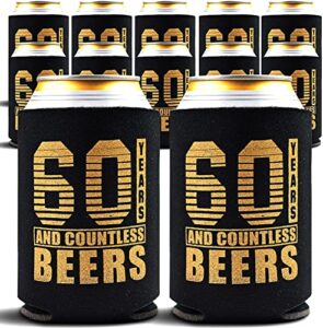 60th birthday decor and party favors, beverage sleeves gift for dad's 60th birthday party, decorations and party supply, 60s birthday decorations for men, 12-pack, black & gold