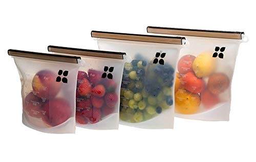 Silicone Bags Reusable | Eco Friendly | Sous Vide, Sandwich Bags, Snacks, Lunch Containers, Fruit, Vegetables | Great Meal Prep Containers & Food Storage Containers | 2 Large 50oz + 2 Medium 30oz