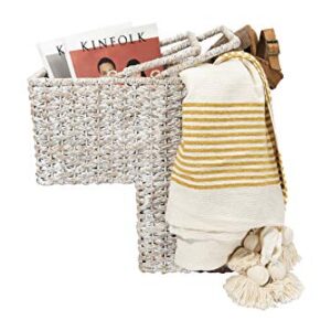 Creative Co-Op Woven Bankuan Rope Stair Basket with Handles, Whitewash Finish