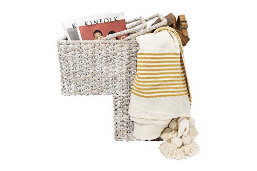 Creative Co-Op Woven Bankuan Rope Stair Basket with Handles, Whitewash Finish