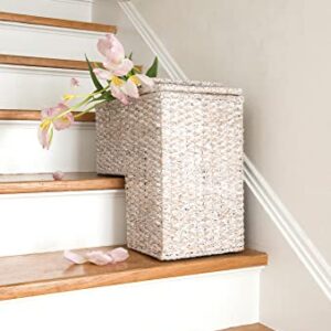 Creative Co-Op Woven Bankuan Rope Stair Basket with Handles, Whitewash Finish