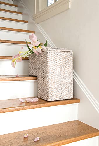 Creative Co-Op Woven Bankuan Rope Stair Basket with Handles, Whitewash Finish