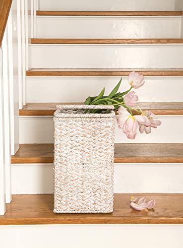 Creative Co-Op Woven Bankuan Rope Stair Basket with Handles, Whitewash Finish