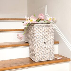 Creative Co-Op Woven Bankuan Rope Stair Basket with Handles, Whitewash Finish