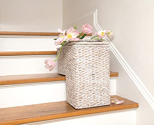 Creative Co-Op Woven Bankuan Rope Stair Basket with Handles, Whitewash Finish