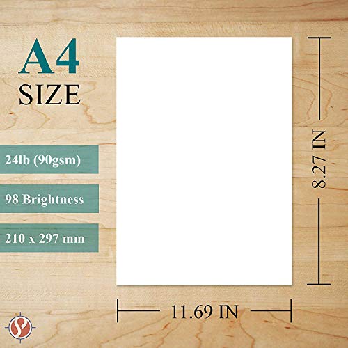 A4 Premium Bright White Paper – Great for Copy, Printing, Writing | 210 x 297 mm (8.27" x 11.69") | 24lb Bond / 60lb Text (90gsm) | 250 Sheets per Pack