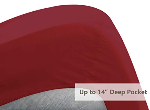 Comfii Home Ultra-Soft Cool Dry Microfiber 4-Piece 1800 Hotel Bedsheets - Deep Pocket 14in - Wrinkle & Fade Free - Hypoallergenic, Embroidery Design (Burgundy, Queen)