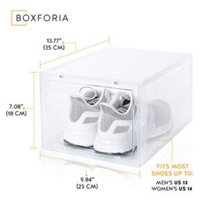 Drop Front Shoe Box, Set of 4, Stackable, for Men and Women - Clear, Plastic Shoes Storage Boxes for Sneaker, Heel, Sandal - space-saving closet organizer Shoe Container for shoe box organization