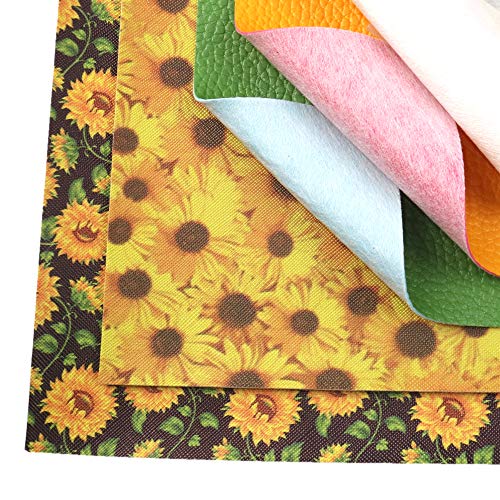 David Angie Sunflowers Printed Faux Leather Sheet PU Grain Textured Synthetic Leather Sheet Assorted 6 Pcs 7.7" x 12.9" (20 cm x 33 cm) for Earrings Headbands Making (Sunflower)