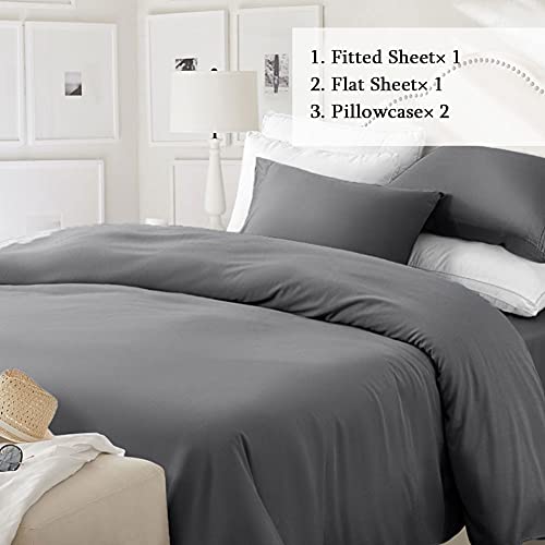 SONORO KATE Bed Sheet Set Super Soft Microfiber 1800 Thread Count Luxury Egyptian Sheets Fit 18-24 Inch Deep Pocket Mattress Wrinkle-4 Piece (Dark Grey, Queen)