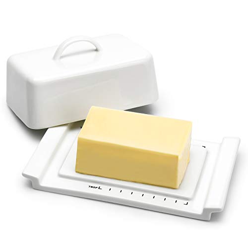 Sweese 318.101 Butter Dish with Lid, Butter Keeper with Handle - TBSP Markings, for Kerrygold, East and West Coast Butter, White