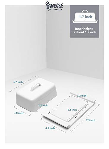 Sweese 318.101 Butter Dish with Lid, Butter Keeper with Handle - TBSP Markings, for Kerrygold, East and West Coast Butter, White