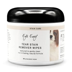 eye envy tear stain wipes for dogs | textured to gently clean | presoaked in 100% natural formula | recommended by akc breeders, vets, groomers | treats the cause of staining | 60 count
