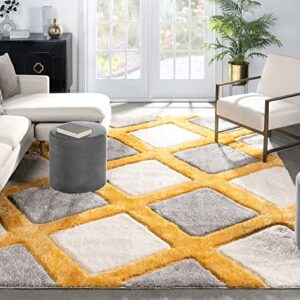 well woven parker yellow geometric boxes thick soft plush 3d textured shag area rug 4x6 (3'11" x 5'3")