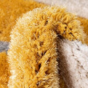 Well Woven Parker Yellow Geometric Boxes Thick Soft Plush 3D Textured Shag Area Rug 4x6 (3'11" x 5'3")