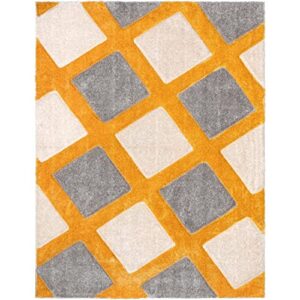 Well Woven Parker Yellow Geometric Boxes Thick Soft Plush 3D Textured Shag Area Rug 4x6 (3'11" x 5'3")