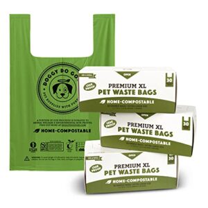 doggy do good poop bags | dog waste bags with handles | unscented, 38% vegetable-based, thick & leak proof, easy open | x-large size | 90 count
