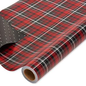 American Greetings Reversible Wrapping Paper Jumbo, Red and Black Plaid (1 Roll, 175 sq. ft)