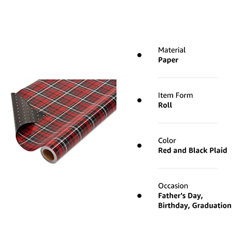 American Greetings Reversible Wrapping Paper Jumbo, Red and Black Plaid (1 Roll, 175 sq. ft)