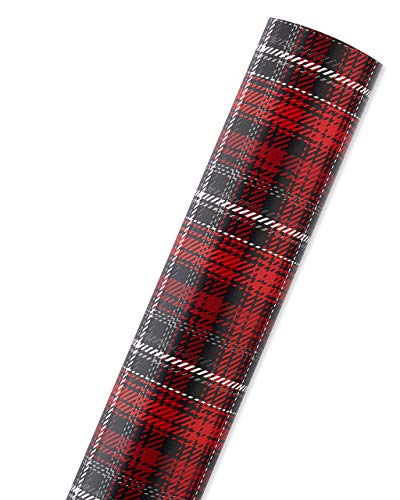 American Greetings Reversible Wrapping Paper Jumbo, Red and Black Plaid (1 Roll, 175 sq. ft)