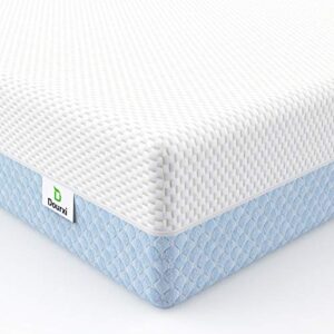 dourxi crib mattress, dual sided comfort memory foam toddler bed mattress, triple-layer breathable premium baby mattress for infant and toddler w/removable outer cover - white&blue