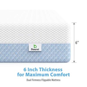 Dourxi Crib Mattress, Dual Sided Comfort Memory Foam Toddler Bed Mattress, Triple-Layer Breathable Premium Baby Mattress for Infant and Toddler w/Removable Outer Cover - White&Blue