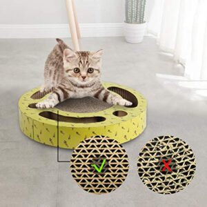 PAWISE Cat Scratcher Corrugated Cardboard Reversible Kitty Scratching Pad Lounge 3-in-1 Interactive Toy Busy Box Toy with Catnip (Round + Balls, 13 x 13inches)