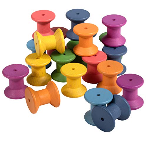 TickiT Rainbow Wooden Spools - Set of 21 - Assorted Colors - Loose Parts Wooden Toy for Babies and Toddlers 10m+ - Inspire Curiosity and Open-Ended Play