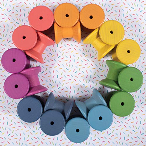 TickiT Rainbow Wooden Spools - Set of 21 - Assorted Colors - Loose Parts Wooden Toy for Babies and Toddlers 10m+ - Inspire Curiosity and Open-Ended Play