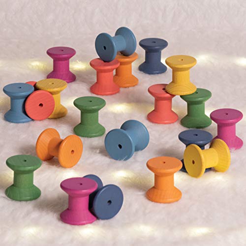 TickiT Rainbow Wooden Spools - Set of 21 - Assorted Colors - Loose Parts Wooden Toy for Babies and Toddlers 10m+ - Inspire Curiosity and Open-Ended Play