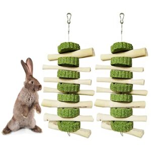 kathson bunny chew toys for teeth, pet snacks molar sweet bamboo with grass cake for hamster chinchilla guinea pig rabbit rats(2 packed)