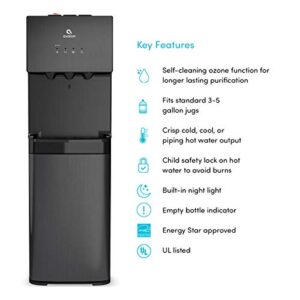 Avalon A3BLK Self Cleaning Bottom Loading Water Cooler Dispenser, 3 Temperature-UL/Energy Star Approved-Black Stainless Steel, 5 Gallons