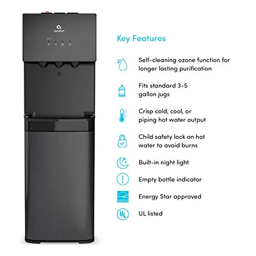 Avalon A3BLK Self Cleaning Bottom Loading Water Cooler Dispenser, 3 Temperature-UL/Energy Star Approved-Black Stainless Steel, 5 Gallons