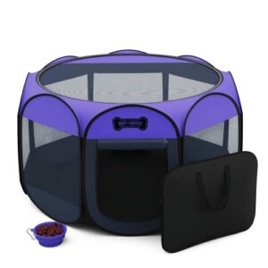 ruff 'n ruffus portable foldable pet playpen + free carrying case + free travel bowl | available in 3 sizes (medium (29"x29"x17"))