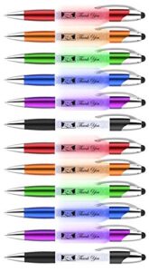 christmas thank you greeting stylus pens-pen lights up a thank you message- 3 in 1 stylus for phones and touch screen devices+ ballpoint pen barrel filled with crystals, multicolor 12 pack