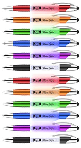 Christmas Thank You Greeting Stylus Pens-Pen Lights up a Thank You Message- 3 in 1 Stylus for Phones and Touch Screen Devices+ Ballpoint Pen Barrel Filled with Crystals, Multicolor 12 Pack