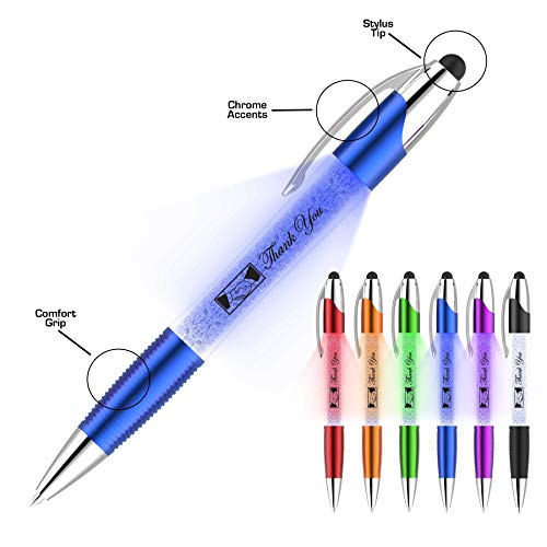 Christmas Thank You Greeting Stylus Pens-Pen Lights up a Thank You Message- 3 in 1 Stylus for Phones and Touch Screen Devices+ Ballpoint Pen Barrel Filled with Crystals, Multicolor 12 Pack