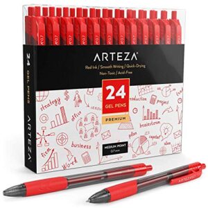 arteza red gel pens, pack of 24, 0.7mm medium point, quick drying ink for smooth writing, perfect for college school supplies, office tasks, and note taking