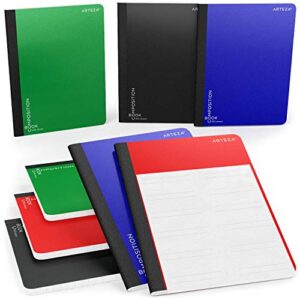 Arteza Composition Books, Wide Ruled, 100 Sheets, Pack of 8 in 4 Colors, 9.75x7.5-inch, Double Sided for Students, College Classes, Schoolwork, Studying, and Notes