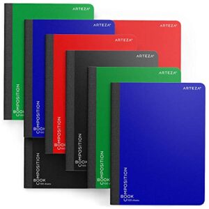 arteza composition books, wide ruled, 100 sheets, pack of 8 in 4 colors, 9.75x7.5-inch, double sided for students, college classes, schoolwork, studying, and notes
