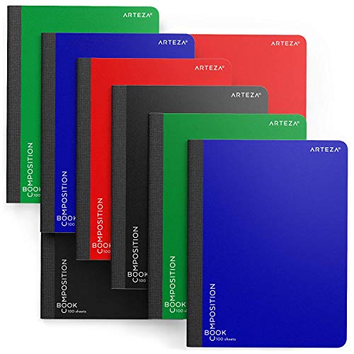 Arteza Composition Books, Wide Ruled, 100 Sheets, Pack of 8 in 4 Colors, 9.75x7.5-inch, Double Sided for Students, College Classes, Schoolwork, Studying, and Notes