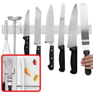 modern innovations 16 inch magnetic knife holder for refrigerator, magnetic knife holders for fridge or kitchen wall no drilling, magnet strips for knives & metal utensils, tool rack, stainless steel