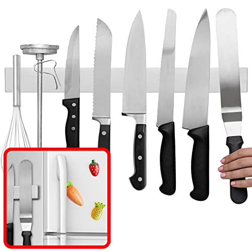 Modern Innovations 16 Inch Magnetic Knife Holder for Refrigerator, Magnetic Knife Holders for Fridge or Kitchen Wall No Drilling, Magnet Strips for Knives & Metal Utensils, Tool Rack, Stainless Steel