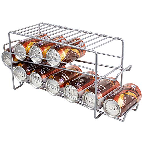 Home Basics Steel Can Dispenser, (Silver) 12 Can Soda Organizer For Refrigerator And Pantry | 2 Tier Can Holder